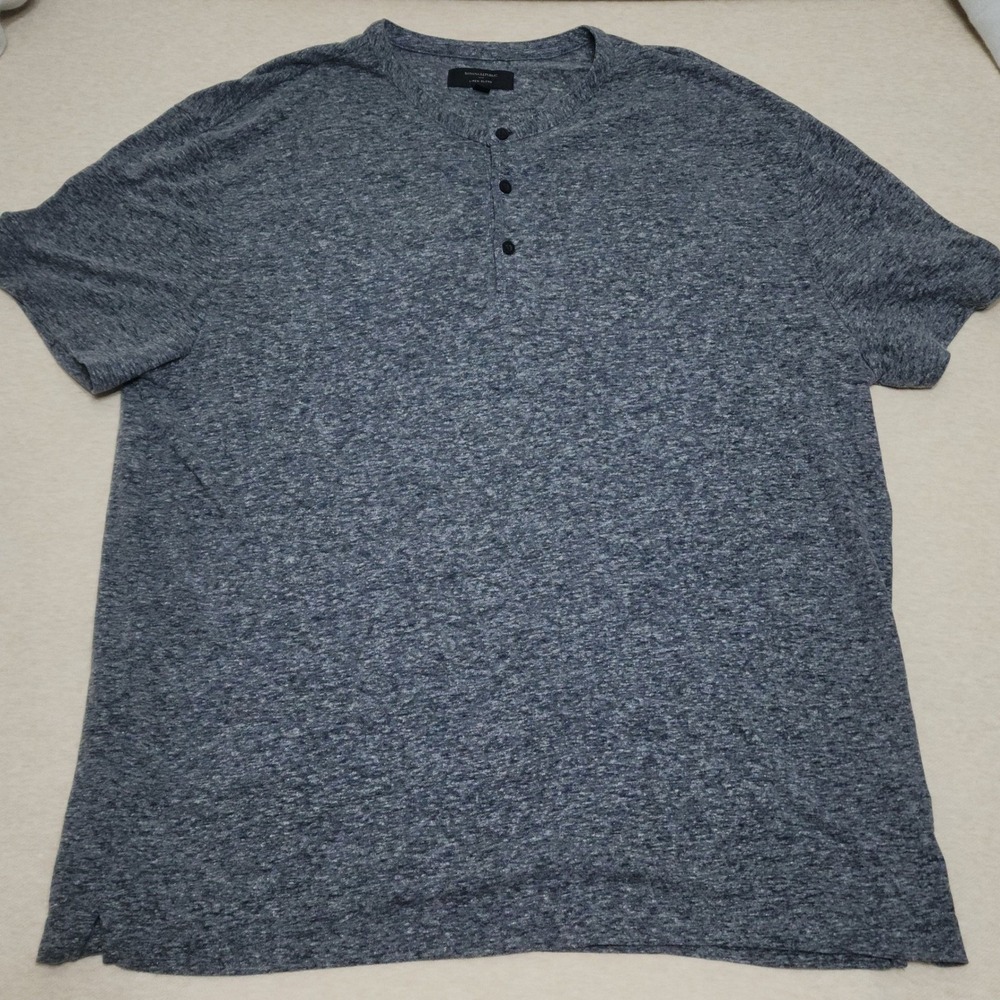 Banana Republic Shirt Mens XL Blue Heathered Short Sleeve Linen Blend Henley